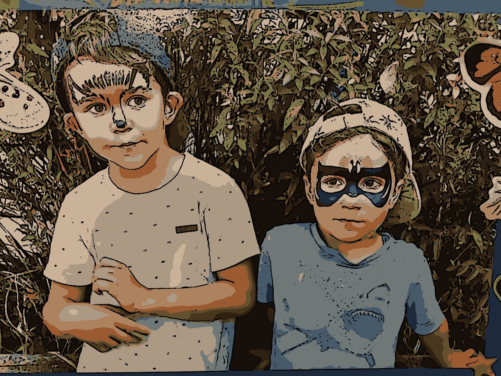 Comic-Zeichnung von zwei Kindern mit Kinderschminke